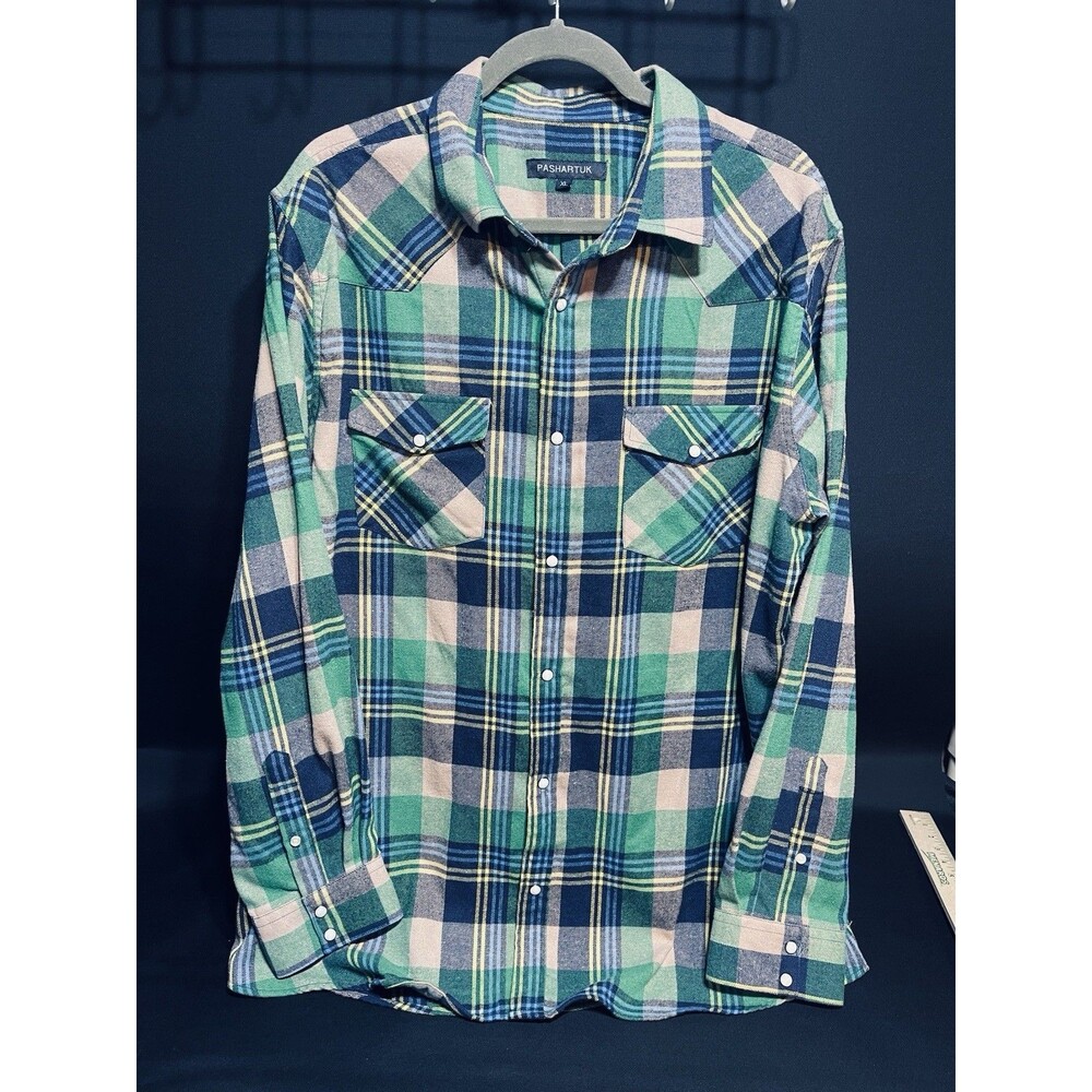 Pashartuk Long Sleeve Button Down Green Flannel Plaid Sz XL N13